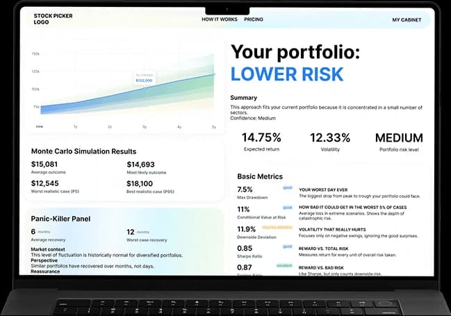 StockPicker portfolio dashboard on MacBook